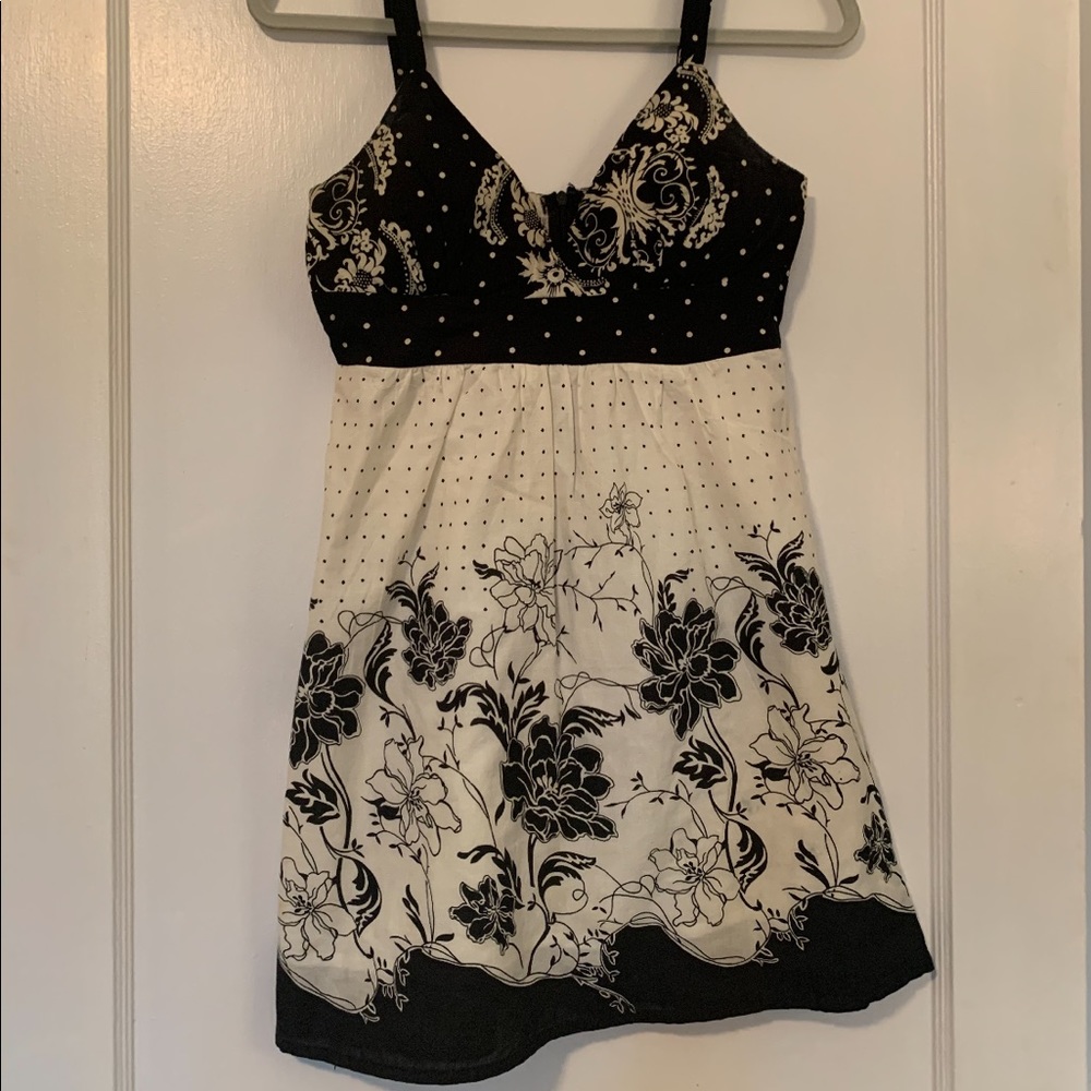 Black and white floral mini dress